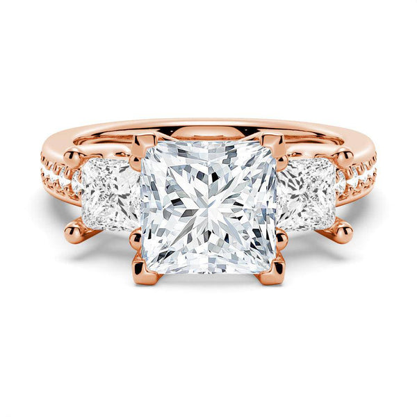 Princess Shaped Three Stone Moissanite Engagement Ring