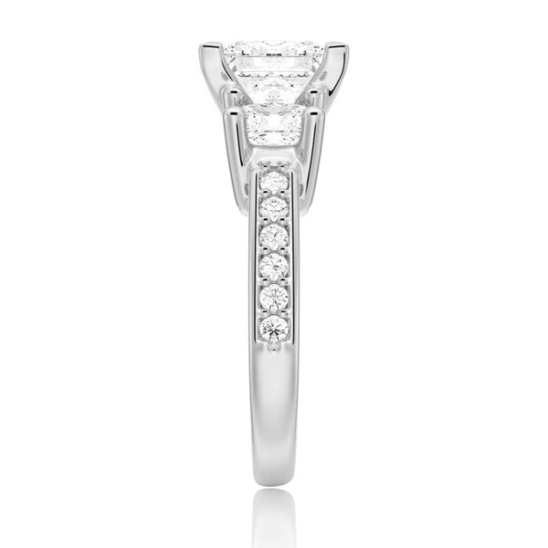 Princess Shaped Three Stone Moissanite Engagement Ring