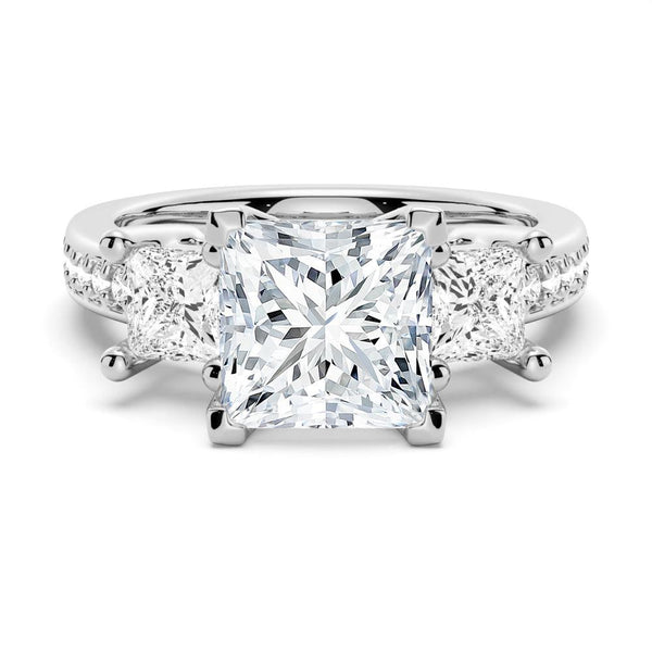 Princess Shaped Three Stone Moissanite Engagement Ring