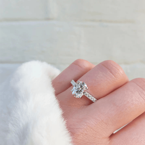 Petite Micropavé Oval Shaped Moissanite Engagement Ring