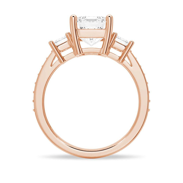 Emerald Shaped Three Stone Engagement Ring