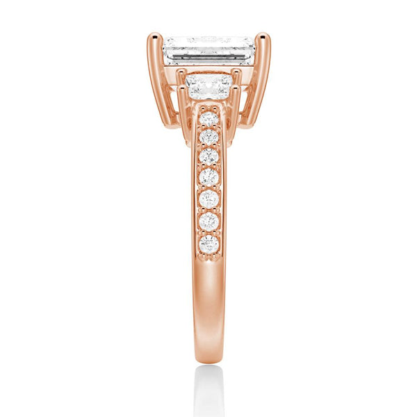 Emerald Shaped Three Stone Engagement Ring