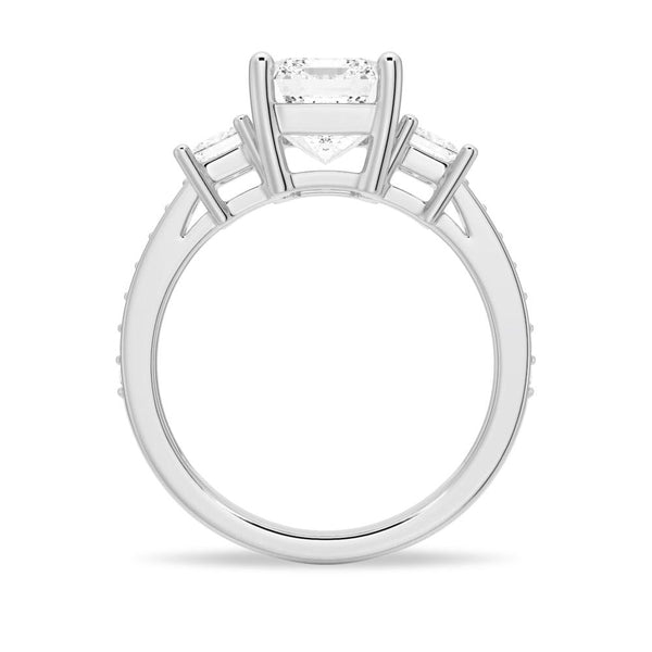 Emerald Shaped Three Stone Engagement Ring