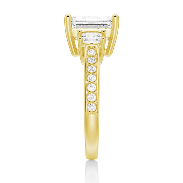 Emerald Shaped Three Stone Engagement Ring