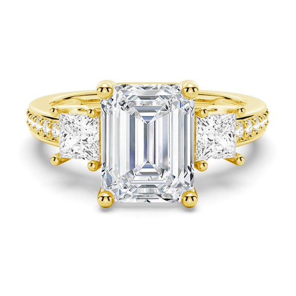 Emerald Shaped Three Stone Engagement Ring