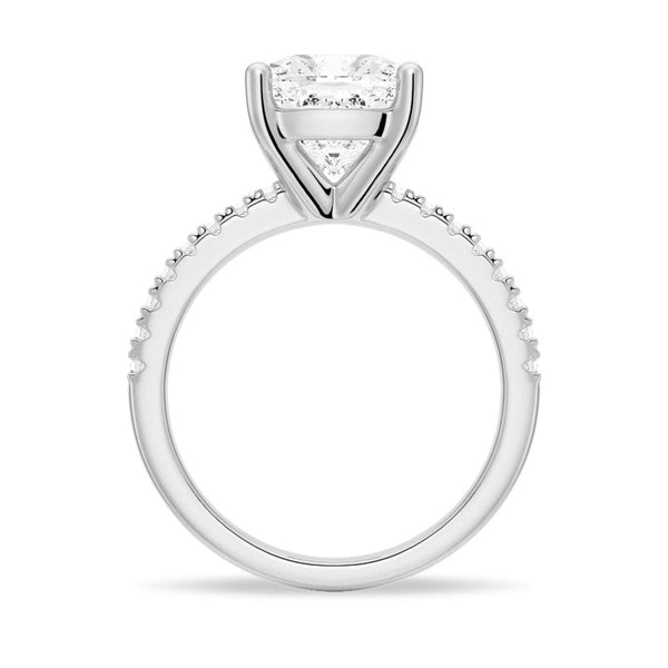 French Pavé Cushion Cut Moissanite Engagement Ring