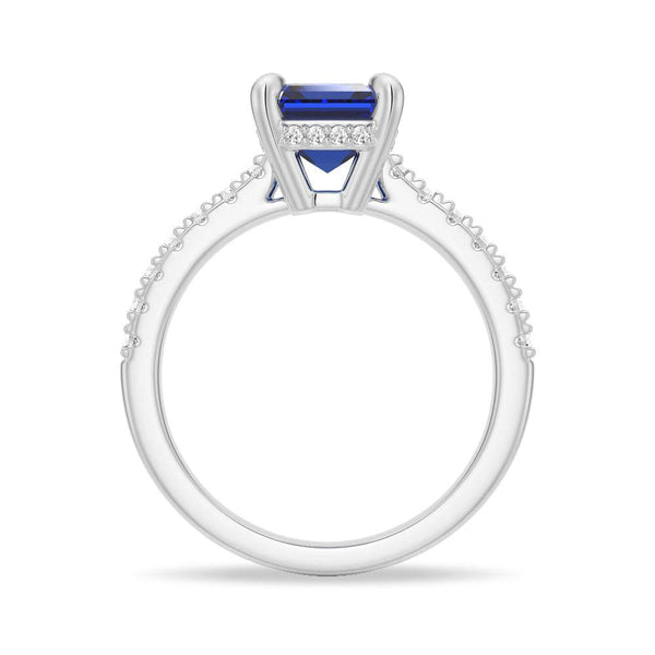 3 CT. Side Stone Lab Grown Sapphire Engagement Ring With Hidden Halo