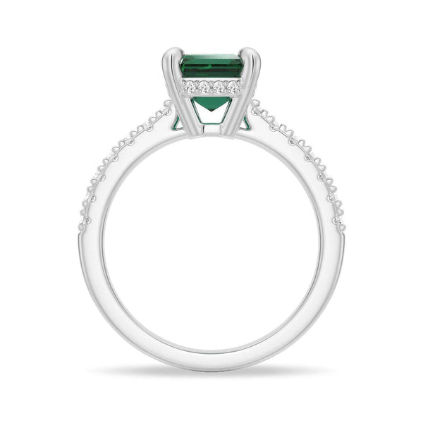 3 CT. Side Stone Lab Grown Emerald Engagement Ring With Hidden Halo
