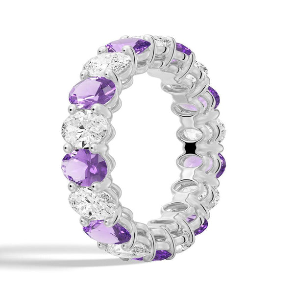 6.6 CT. Lab Grown White Sapphire with PurpleAmethystGemstone Band