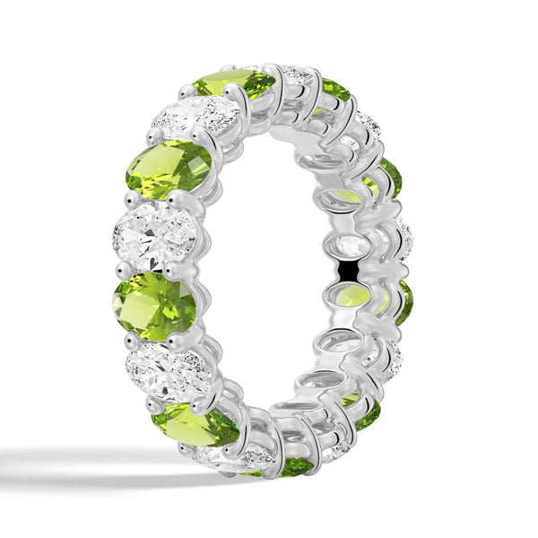 6.6 CT. Lab Grown White Sapphire with Green Peridot Gemstone Band