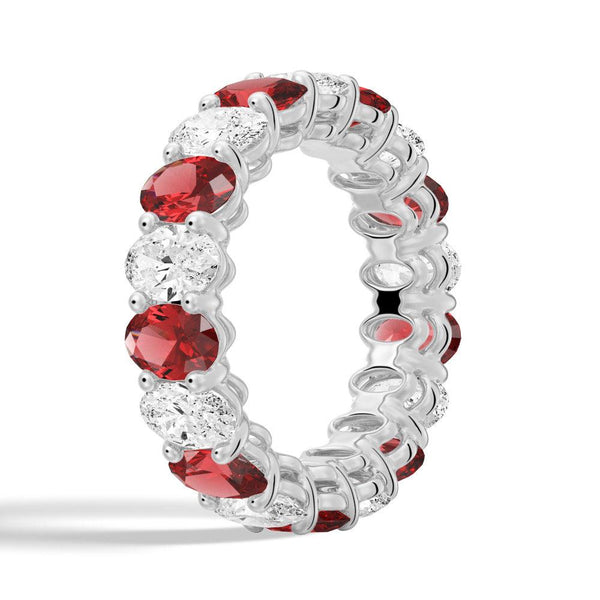 6.6 CT. Lab Grown White Sapphire with Ruby Gemstone Band