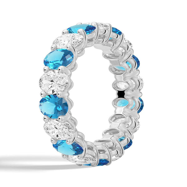6.6 CT. Lab Grown White Sapphire withBlue Topaz Gemstone Band