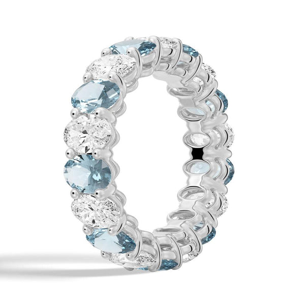 6.6 CT. Lab Grown White Sapphire with Aquamarine Gemstone Band