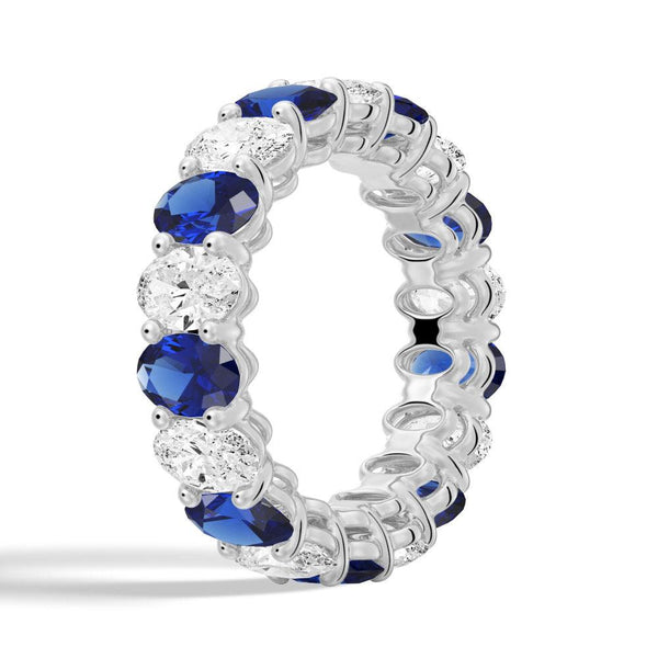 6.6 CT. Lab Grown White Sapphire withBlue Sapphire Gemstone Band