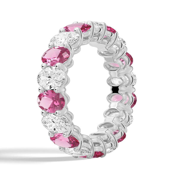 6.6 CT. Lab Grown White Sapphire withPink Tourmaline Gemstone Band
