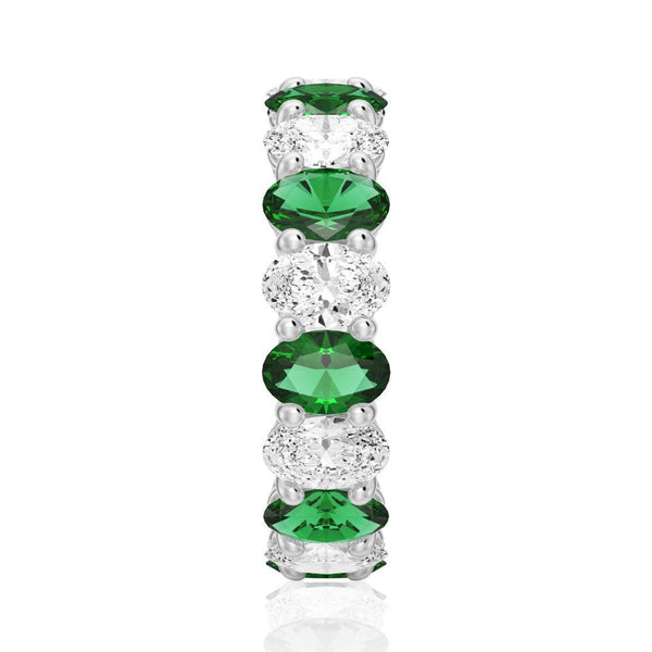 6.6 CT. Lab Grown White Sapphire withGreen Emerald Gemstone Band