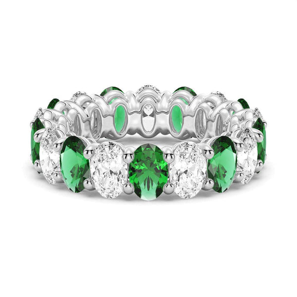 6.6 CT. Lab Grown White Sapphire withGreen Emerald Gemstone Band