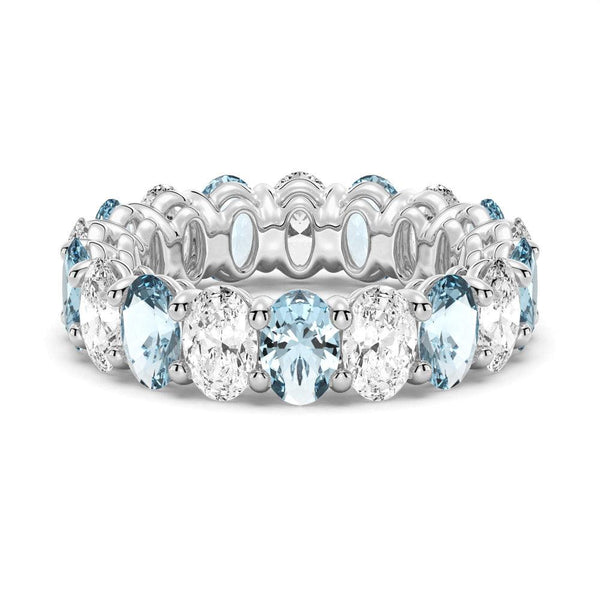 6.6 CT. Lab Grown White Sapphire with Aquamarine Gemstone Band