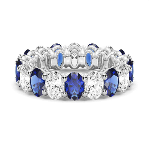 6.6 CT. Lab Grown White Sapphire withBlue Sapphire Gemstone Band