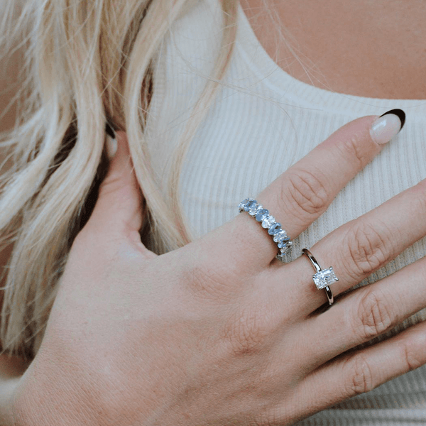 6.6 CT. Lab Grown White Sapphire with Aquamarine Gemstone Band