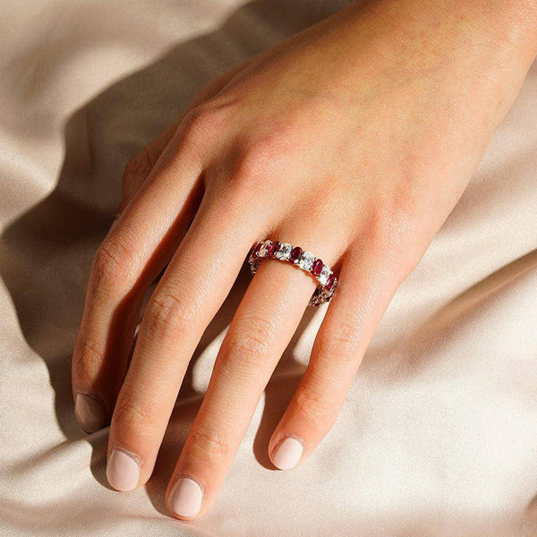 6.6 CT. Lab Grown White Sapphire with Ruby Gemstone Band