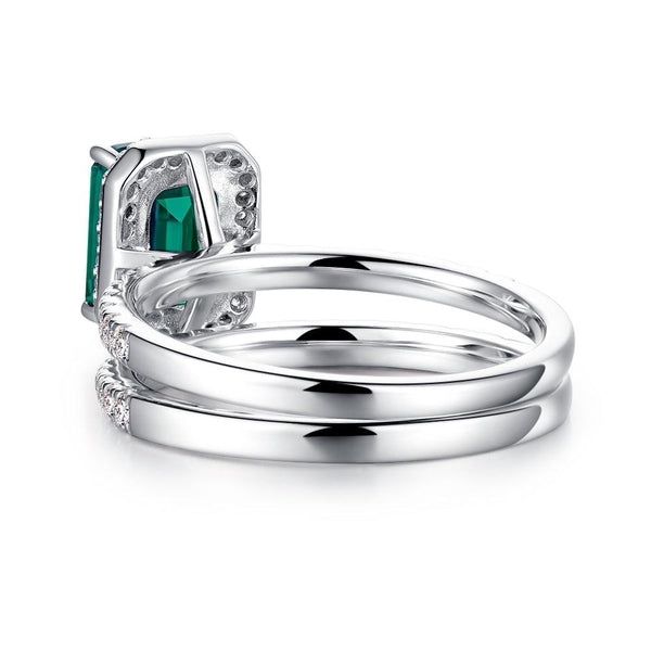 2 CT. Lab Grown Emerald Ring Set with Matching Wedding Band