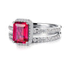 2 CT. Emerald Cut Lab Grown Ruby Ring Set with Matching Wedding Band