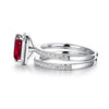 2 CT. Emerald Cut Lab Grown Ruby Ring Set with Matching Wedding Band