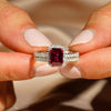 2 CT. Emerald Cut Lab Grown Ruby Ring Set with Matching Wedding Band