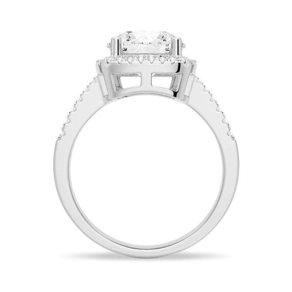 Four Prongs Pavé Halo Moissanite Engagement Ring