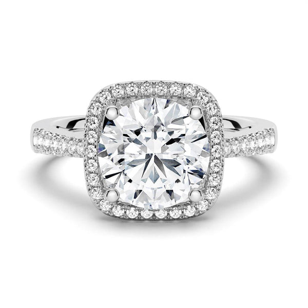 Four Prongs Pavé Halo Moissanite Engagement Ring