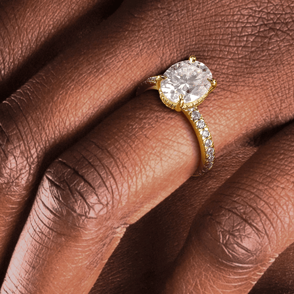 Micropavé Oval Moissanite Engagement Ring With Hidden Halo