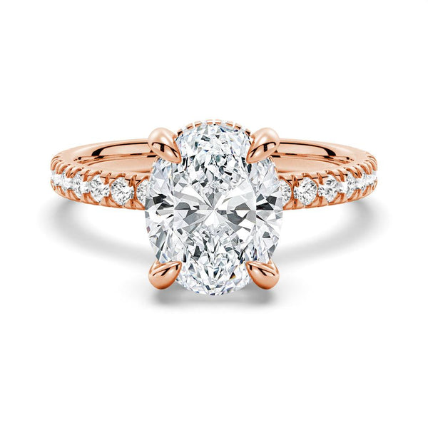 Micropavé Oval Hidden Halo Moissanite Ring Set with Matching Wedding Band