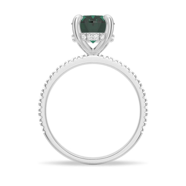 2 CT. Micropavé Oval Green Moissanite Engagement Ring With Hidden Halo