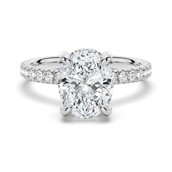 Micropavé Oval Hidden Halo Moissanite Ring Set with Matching Wedding Band