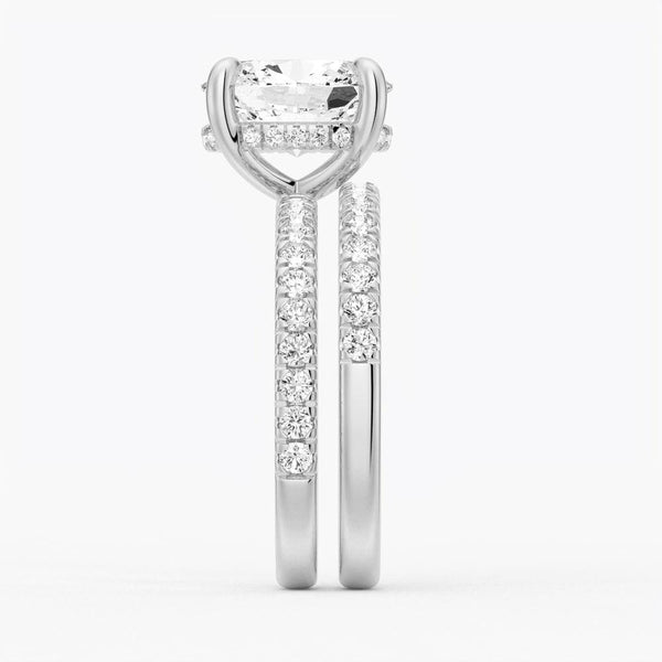 Micropavé Oval Hidden Halo Moissanite Ring Set with Matching Wedding Band