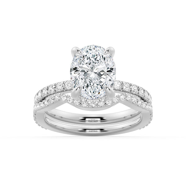 Micropavé Oval Moissanite Ring Set with Matching Wedding Band