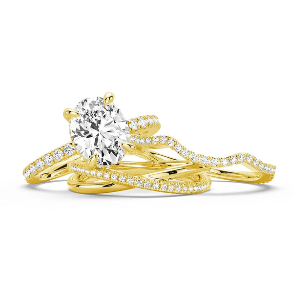 Micropavé Oval Moissanite Ring Set with Matching Stacking Band