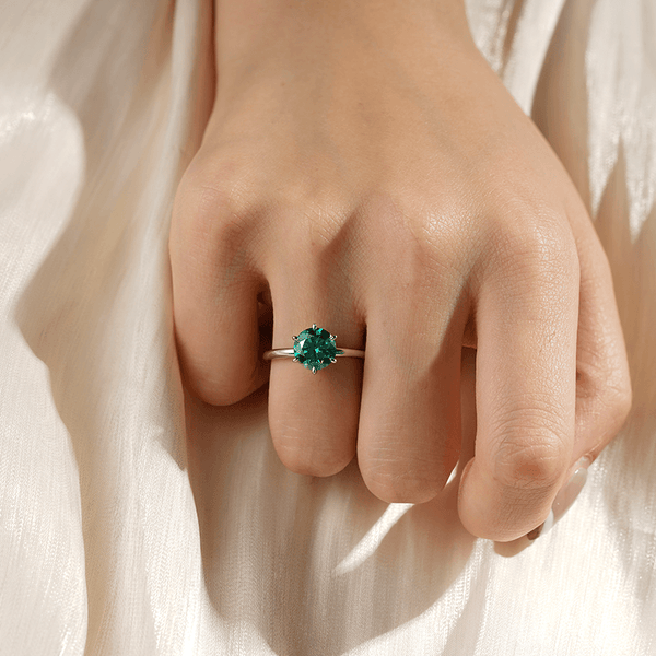 2 CT. Six Prong Solitaire Green Moissanite Engagement Ring With Hidden Halo