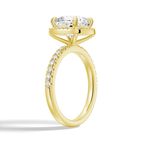 Cushion Cut Halo Moissanite Engagement Ring Set with Matching Wedding Band