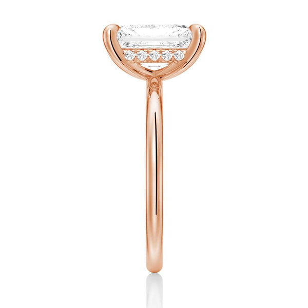 Four Prong Radiant Cut Hidden Halo Moissanite Couple's Ring Set with Men's Wedding Band