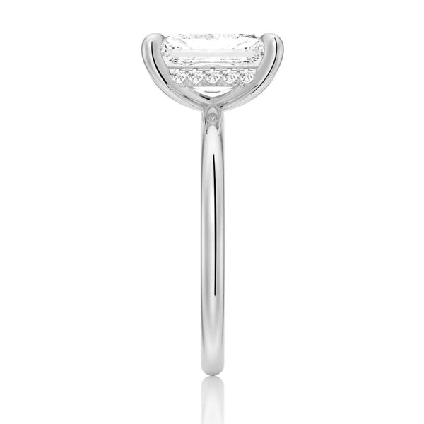 Four Prong Radiant Solitaire Moissanite Engagement Ring With Hidden Halo