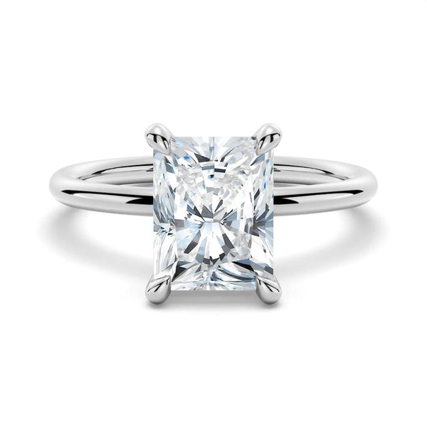 Four Prong Radiant Solitaire Moissanite Engagement Ring With Hidden Halo