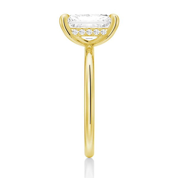 Four Prong Radiant Solitaire Moissanite Engagement Ring With Hidden Halo