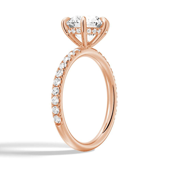 Petite Six Prong Micropavé Moissanite Engagement Ring With Hidden Halo