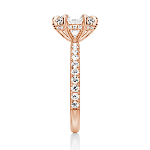 Petite Six Prong Micropavé Moissanite Engagement Ring With Hidden Halo