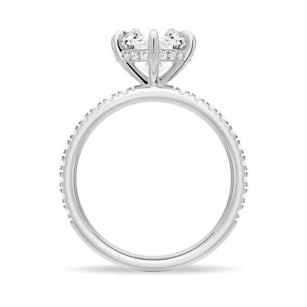Petite Six Prong Micropavé Moissanite Engagement Ring With Hidden Halo