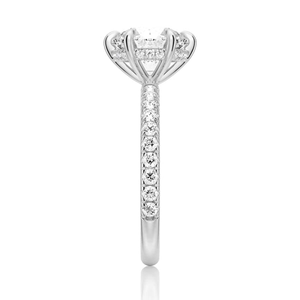 Petite Six Prong Micropavé Moissanite Engagement Ring With Hidden Halo