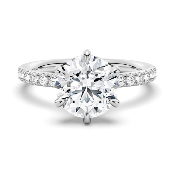 Petite Six Prong Micropavé Moissanite Engagement Ring With Hidden Halo