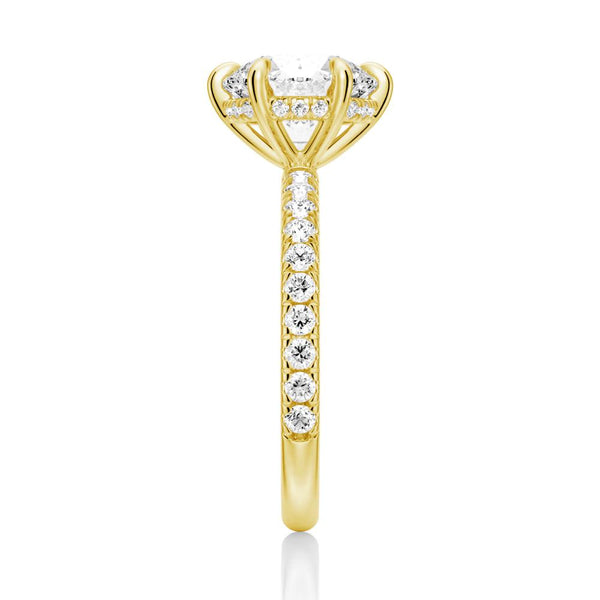 Petite Six Prong Micropavé Moissanite Engagement Ring With Hidden Halo